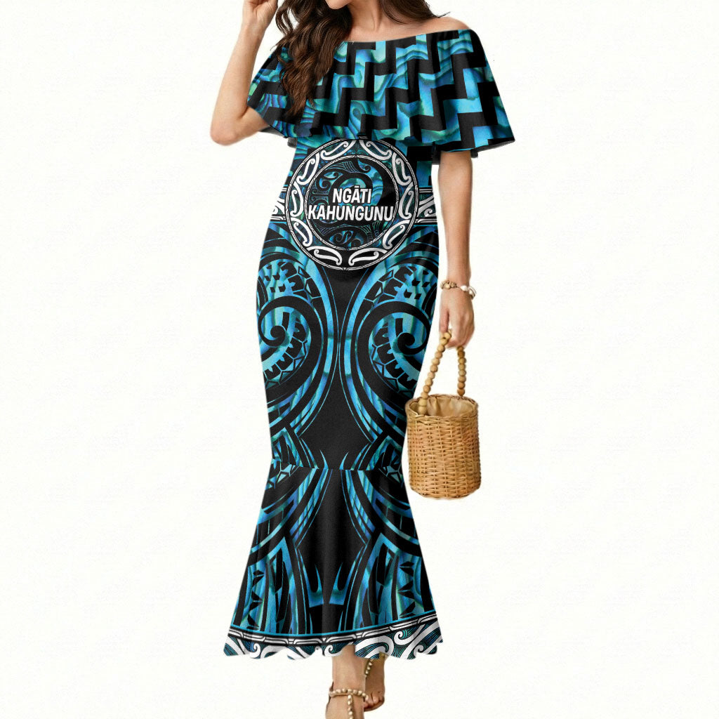 Aotearoa Ngati Kahungunu Personalised Mermaid Dress Maori Iwi Poutama Puhoro Tattoo LT14 Women Turquoise - Polynesian Pride