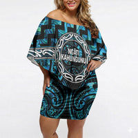 Aotearoa Ngati Kahungunu Personalised Off Shoulder Short Dress Maori Iwi Poutama Puhoro Tattoo LT14 Women Turquoise - Polynesian Pride