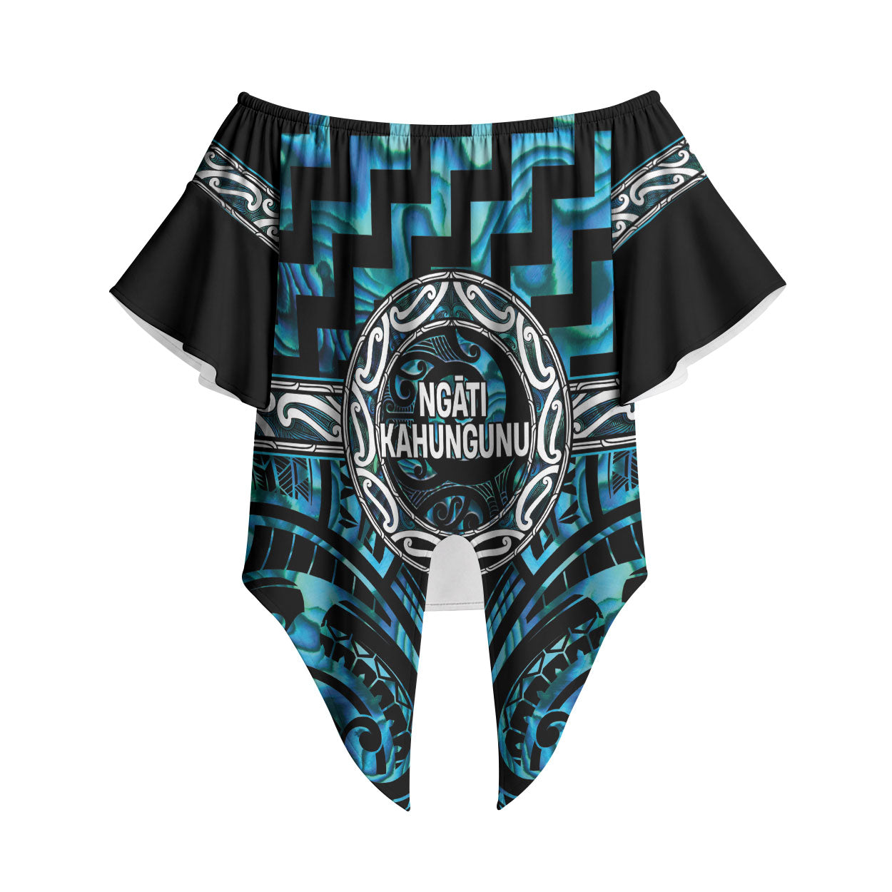 Aotearoa Ngati Kahungunu Personalised Off Shoulder Wrap Waist Top Maori Iwi Poutama Puhoro Tattoo LT14 Turquoise - Polynesian Pride