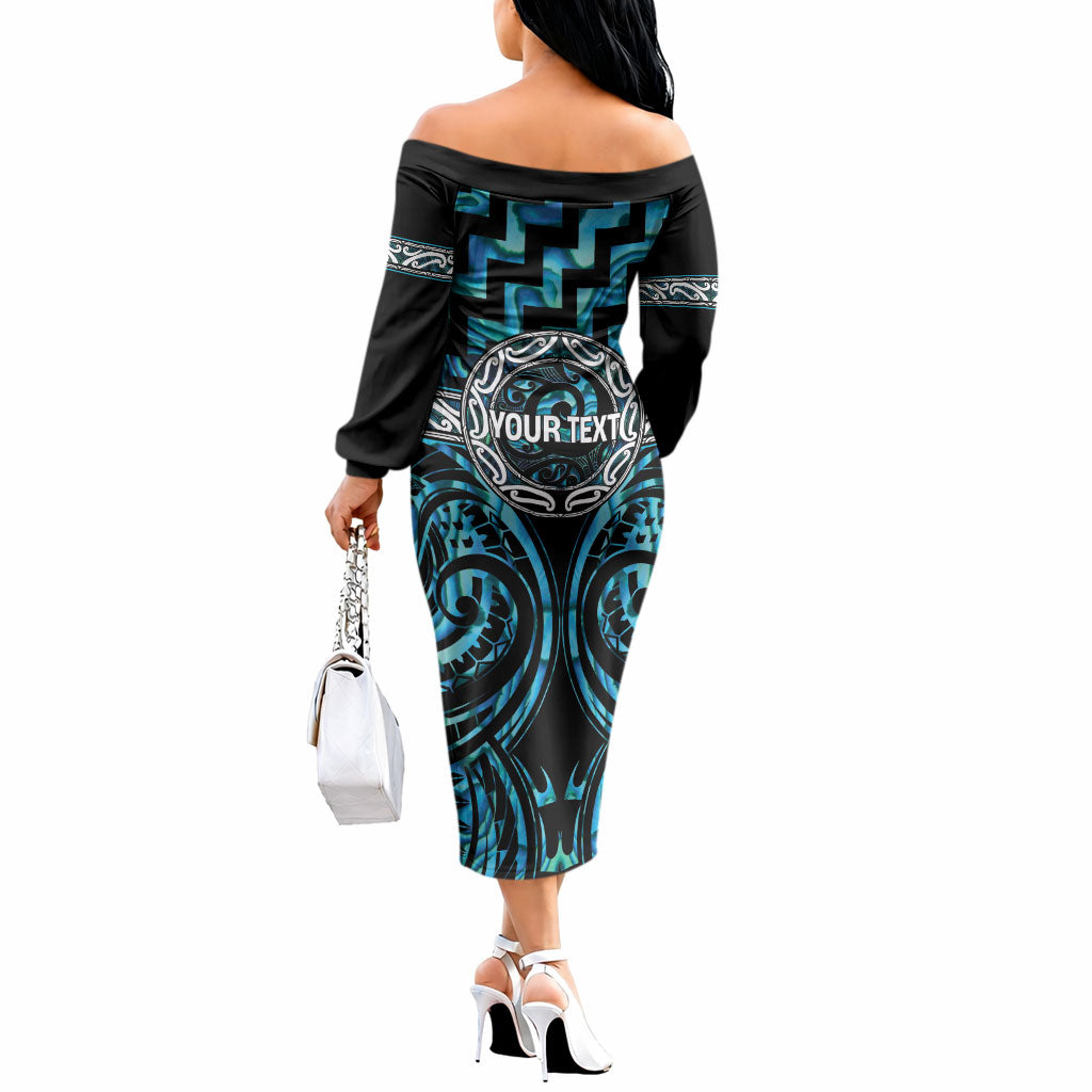Aotearoa Ngati Kahungunu Personalised Off The Shoulder Long Sleeve Dress Maori Iwi Poutama Puhoro Tattoo LT14 - Polynesian Pride