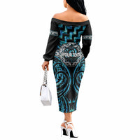 Aotearoa Ngati Kahungunu Personalised Off The Shoulder Long Sleeve Dress Maori Iwi Poutama Puhoro Tattoo LT14 - Polynesian Pride