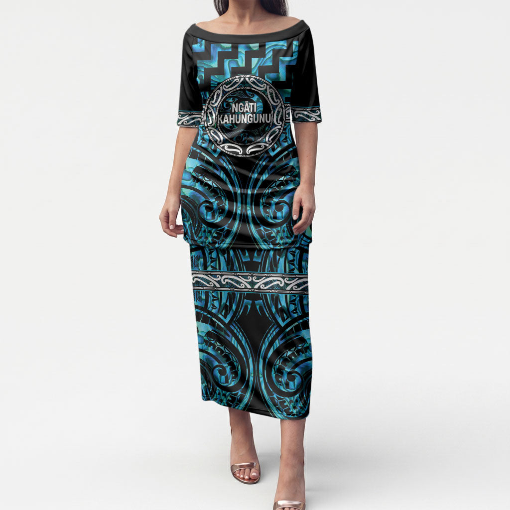 Aotearoa Ngati Kahungunu Personalised Puletasi Maori Iwi Poutama Puhoro Tattoo LT14 Long Dress Turquoise - Polynesian Pride