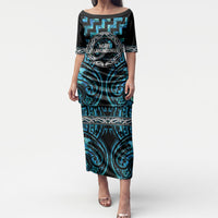 Aotearoa Ngati Kahungunu Personalised Puletasi Maori Iwi Poutama Puhoro Tattoo LT14 Long Dress Turquoise - Polynesian Pride