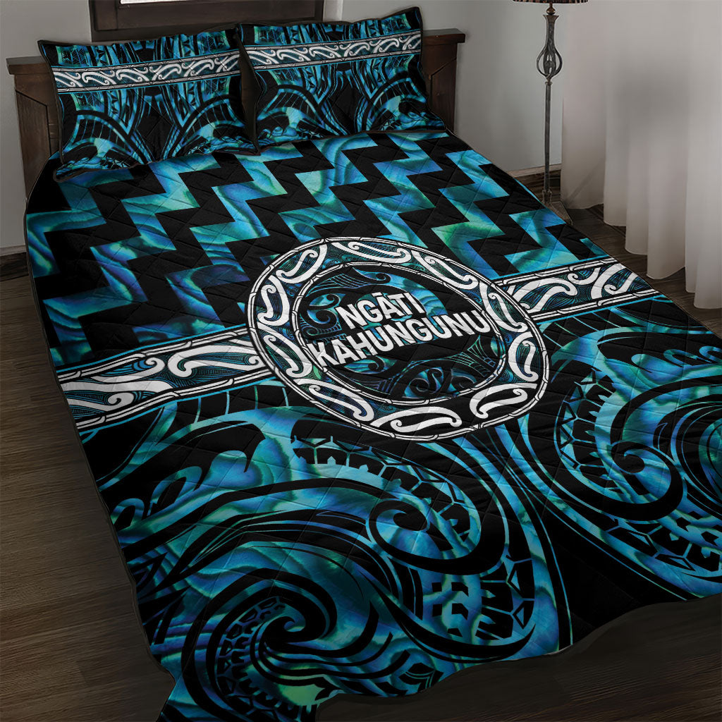 Aotearoa Ngati Kahungunu Quilt Bed Set Maori Iwi Poutama Puhoro Tattoo LT14 Turquoise - Polynesian Pride