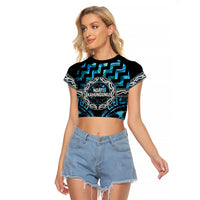 Aotearoa Ngati Kahungunu Personalised Raglan Cropped T Shirt Maori Iwi Poutama Puhoro Tattoo LT14 Female Turquoise - Polynesian Pride