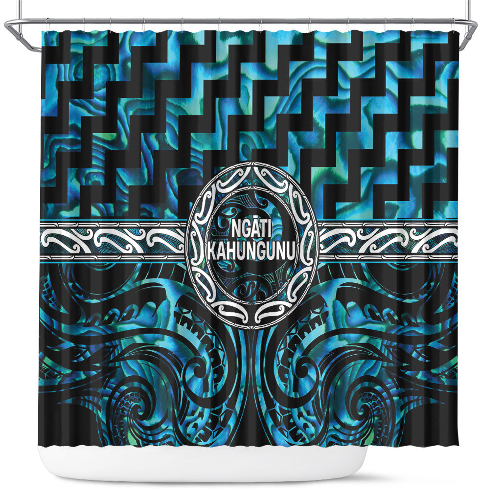 Aotearoa Ngati Kahungunu Shower Curtain Maori Iwi Poutama Puhoro Tattoo LT14 Turquoise - Polynesian Pride