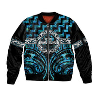 Aotearoa Ngati Kahungunu Personalised Sleeve Zip Bomber Jacket Maori Iwi Poutama Puhoro Tattoo LT14 Unisex Turquoise - Polynesian Pride