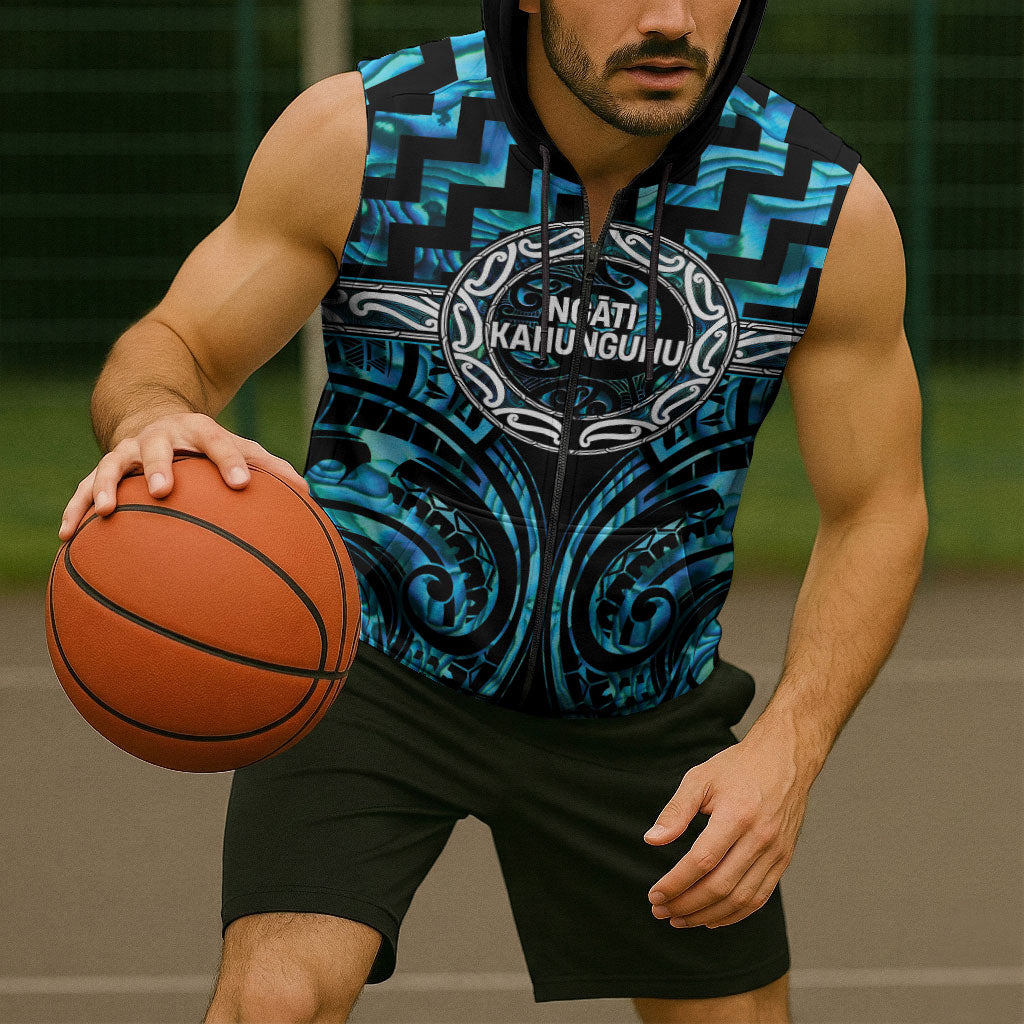 Aotearoa Ngati Kahungunu Personalised Sleeveless Zip Hoodie Maori Iwi Poutama Puhoro Tattoo LT14 - Polynesian Pride