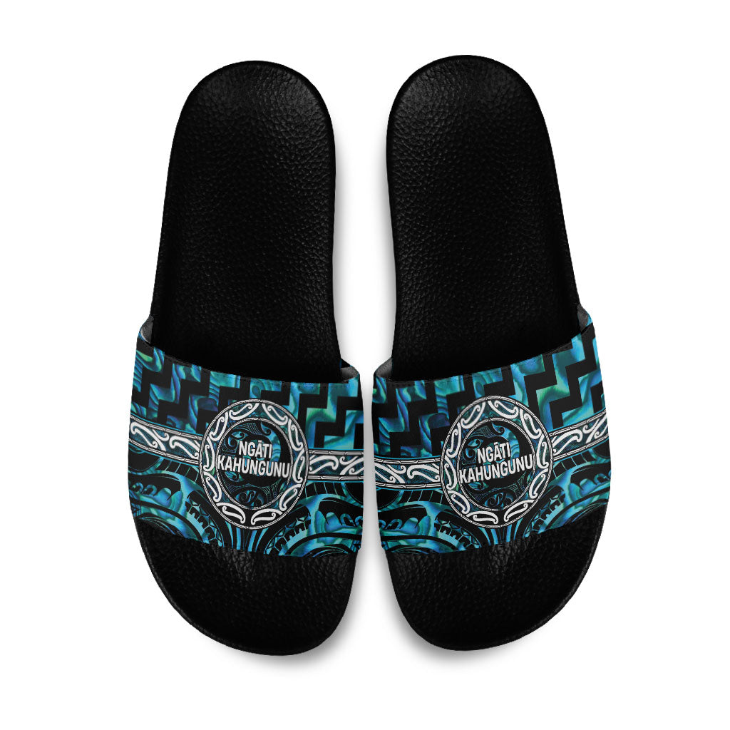 Aotearoa Ngati Kahungunu Slide Sandals Maori Iwi Poutama Puhoro Tattoo LT14 Turquoise - Polynesian Pride