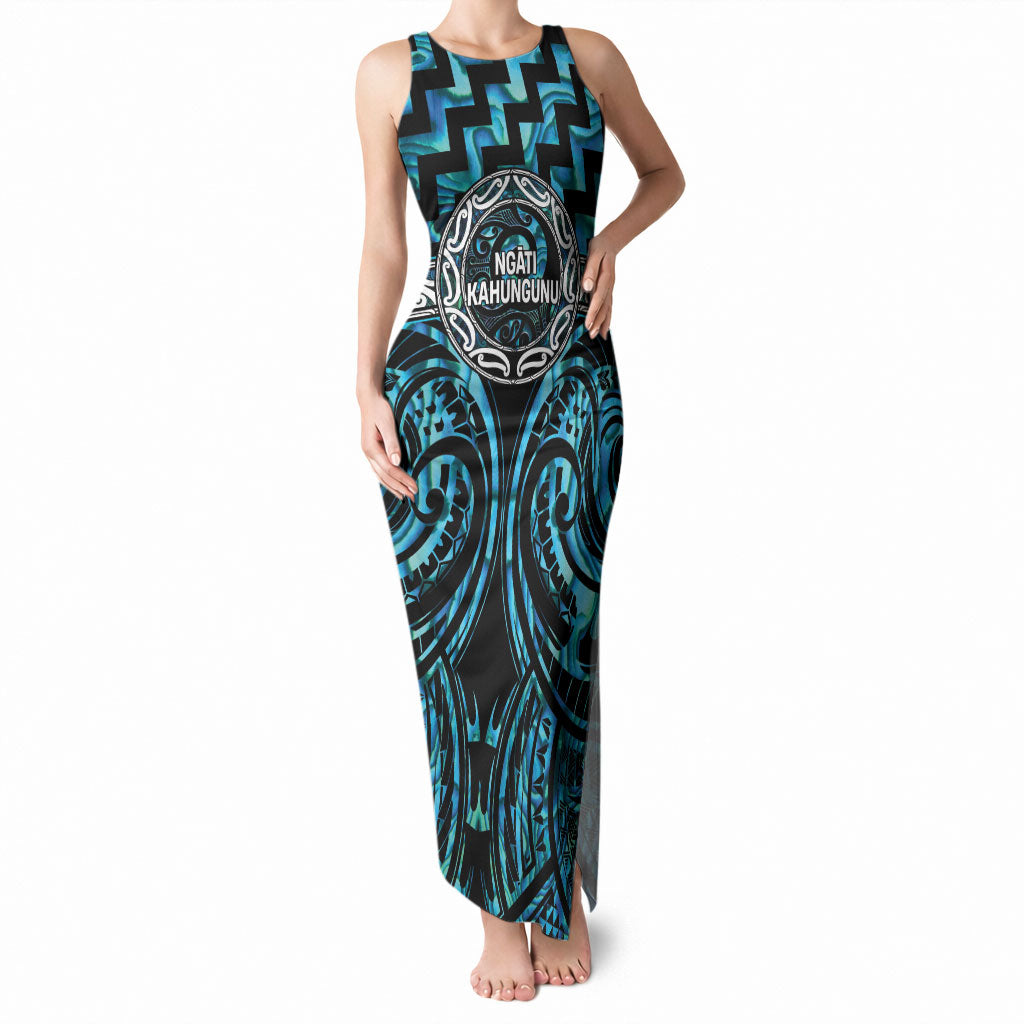 Aotearoa Ngati Kahungunu Personalised Tank Maxi Dress Maori Iwi Poutama Puhoro Tattoo LT14 Women Turquoise - Polynesian Pride