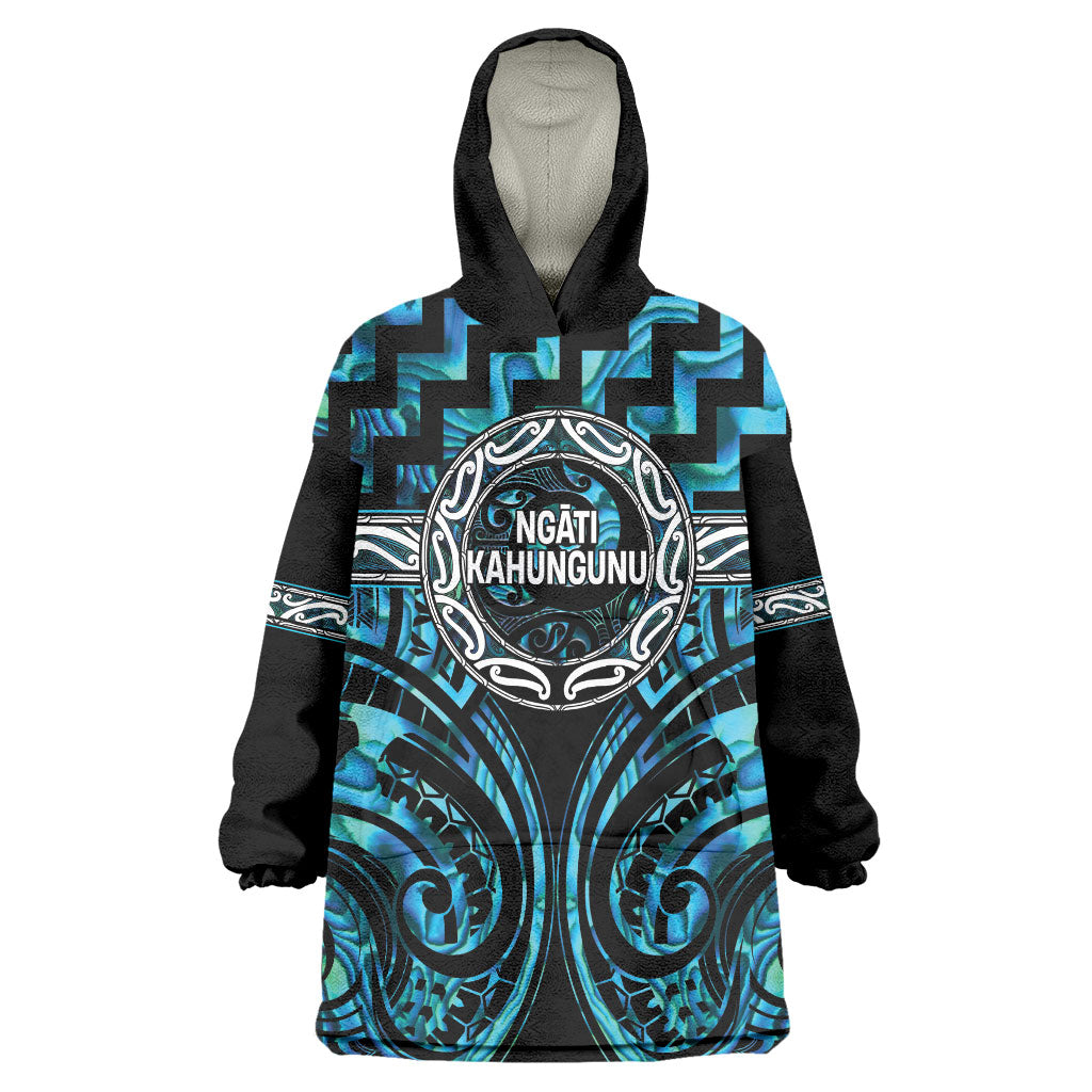 Aotearoa Ngati Kahungunu Personalised Wearable Blanket Hoodie Maori Iwi Poutama Puhoro Tattoo LT14 One Size Turquoise - Polynesian Pride
