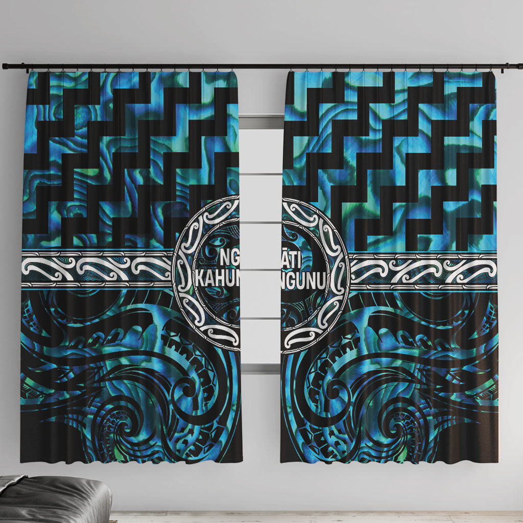 Aotearoa Ngati Kahungunu Window Curtain Maori Iwi Poutama Puhoro Tattoo LT14 With Hooks Turquoise - Polynesian Pride