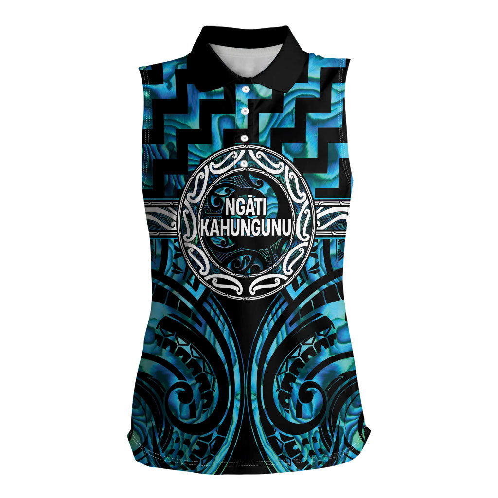 Aotearoa Ngati Kahungunu Personalised Women Sleeveless Polo Shirt Maori Iwi Poutama Puhoro Tattoo LT14 Female Turquoise - Polynesian Pride