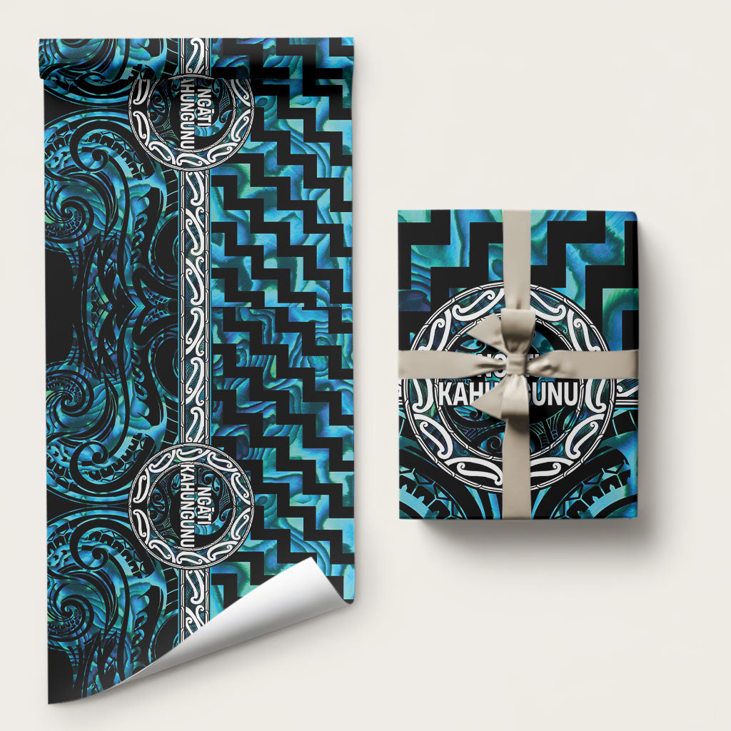 Aotearoa Ngati Kahungunu Wrapping Paper Maori Iwi Poutama Puhoro Tattoo LT14 58" × 23" Turquoise - Polynesian Pride