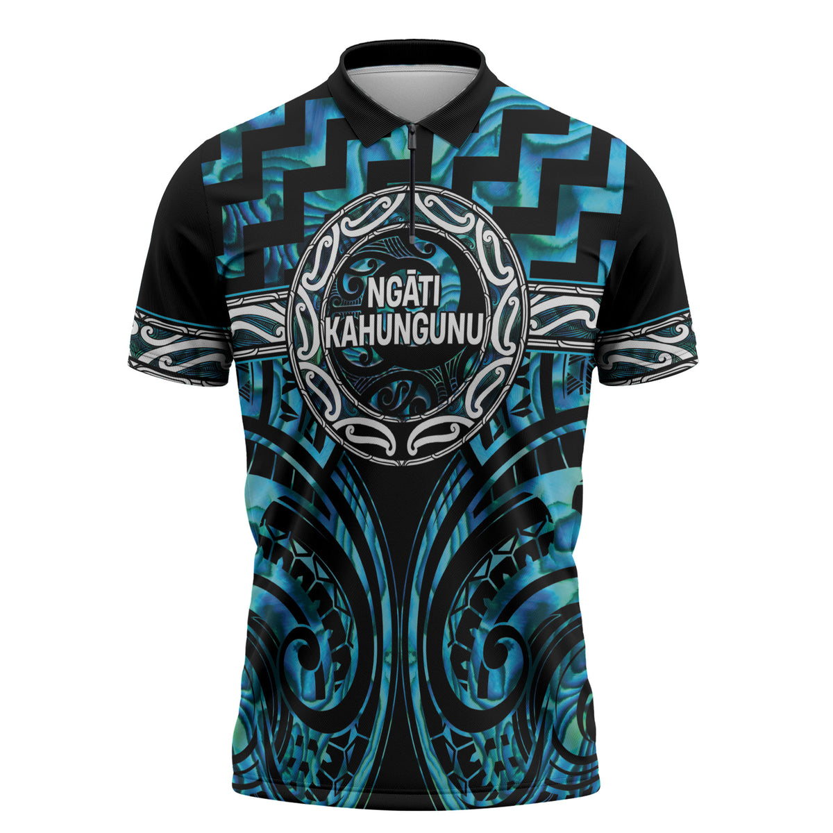 Aotearoa Ngati Kahungunu Personalised Zipper Polo Shirt Maori Iwi Poutama Puhoro Tattoo LT14 Turquoise - Polynesian Pride