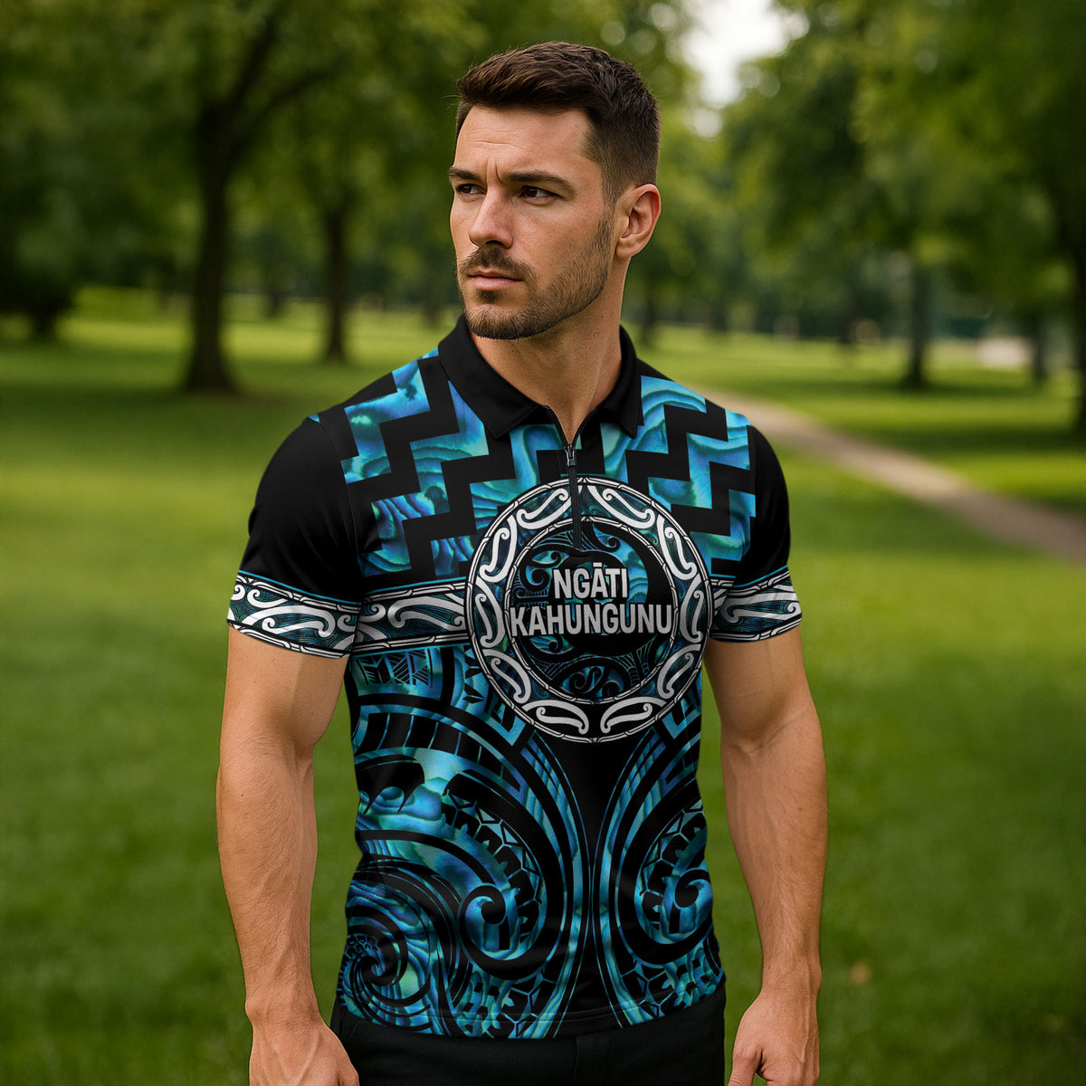 Aotearoa Ngati Kahungunu Personalised Zipper Polo Shirt Maori Iwi Poutama Puhoro Tattoo LT14 - Polynesian Pride