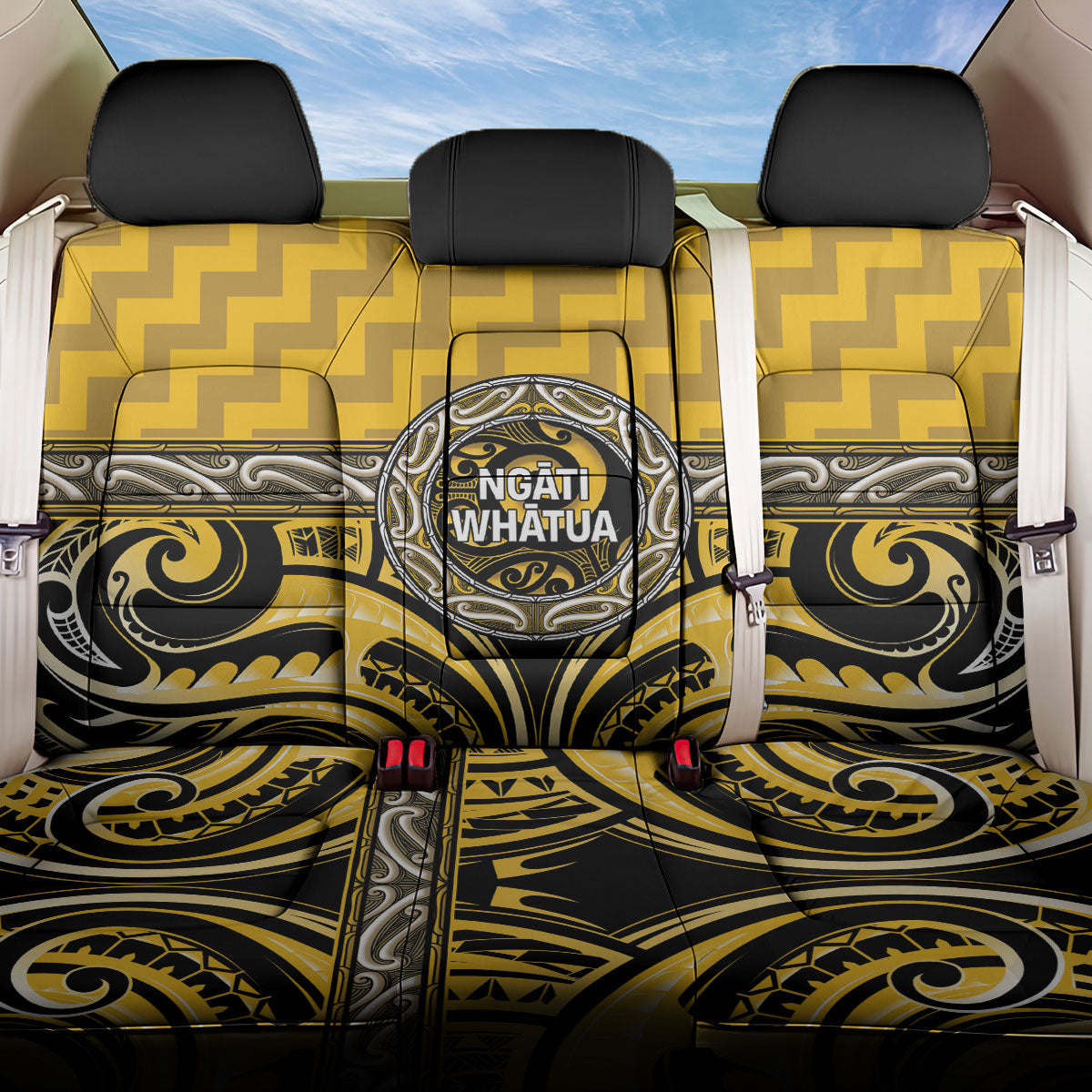 Aotearoa Ngati Whatua Back Car Seat Cover Maori Iwi Poutama Puhoro Tattoo LT14 One Size Yellow - Polynesian Pride