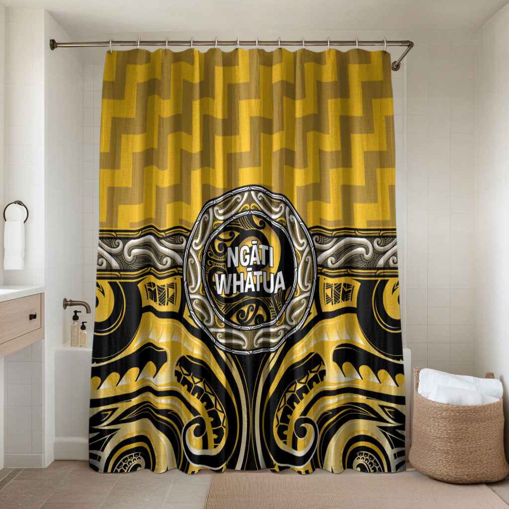 Aotearoa Ngati Whatua Bathroom Set Maori Iwi Poutama Puhoro Tattoo LT14 Shower Curtain Only Yellow - Polynesian Pride