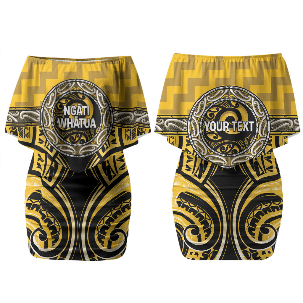 Aotearoa Ngati Whatua Personalised Couples Matching Off Shoulder Short Dress and Long Sleeve Button Shirt Maori Iwi Poutama Puhoro Tattoo LT14 - Polynesian Pride