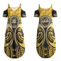 Aotearoa Ngati Whatua Personalised Couples Matching Summer Maxi Dress and Long Sleeve Button Shirt Maori Iwi Poutama Puhoro Tattoo LT14 - Polynesian Pride