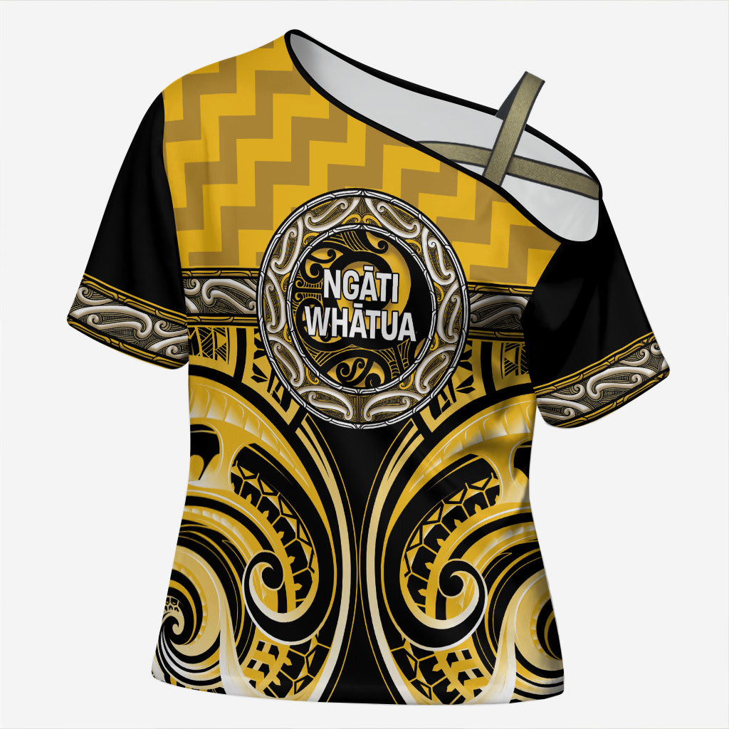 Aotearoa Ngati Whatua Personalised Cross Shoulder Shirt Maori Iwi Poutama Puhoro Tattoo LT14 Female Yellow - Polynesian Pride