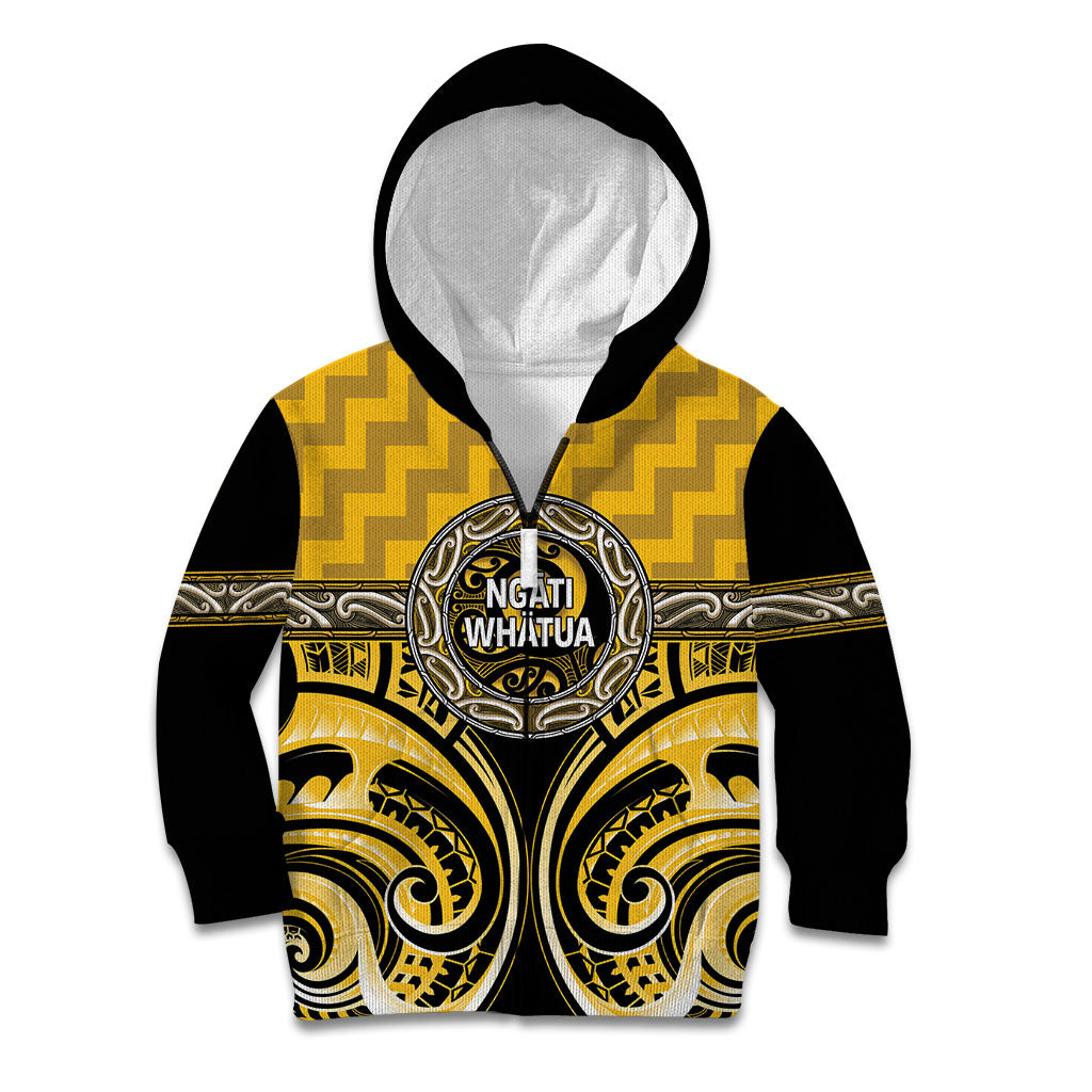 Aotearoa Ngati Whatua Personalised Kid Hoodie Maori Iwi Poutama Puhoro Tattoo LT14 Zip Hoodie Yellow - Polynesian Pride
