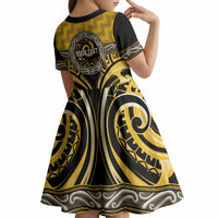 Aotearoa Ngati Whatua Personalised Kid Short Sleeve Dress Maori Iwi Poutama Puhoro Tattoo LT14 - Polynesian Pride