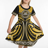 Aotearoa Ngati Whatua Personalised Kid Short Sleeve Dress Maori Iwi Poutama Puhoro Tattoo LT14 - Polynesian Pride
