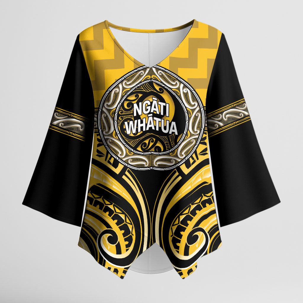 Aotearoa Ngati Whatua Personalised Kimono Sleeve Blouse Maori Iwi Poutama Puhoro Tattoo LT14 Female Yellow - Polynesian Pride