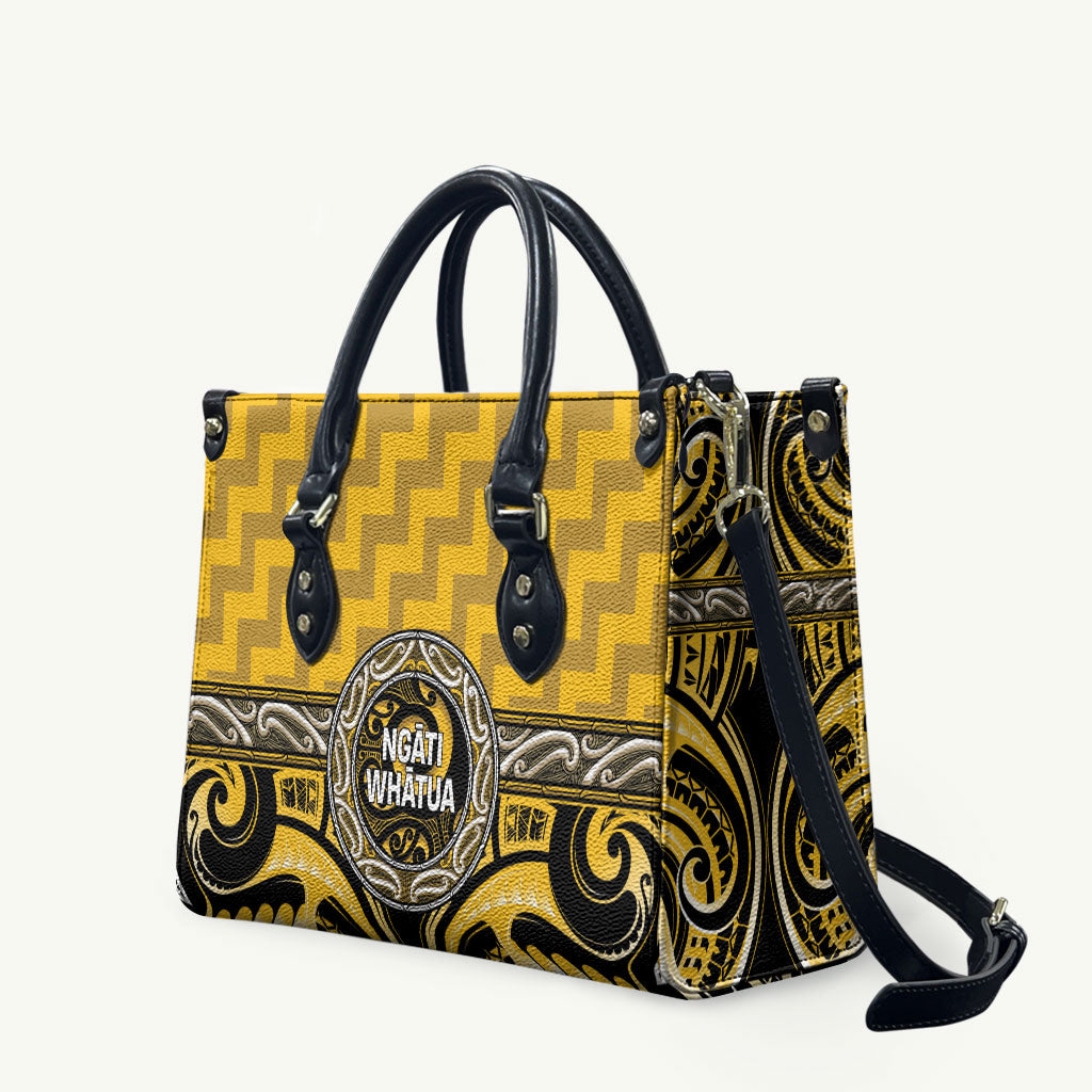 Aotearoa Ngati Whatua Leather Bag Maori Iwi Poutama Puhoro Tattoo LT14 Yellow - Polynesian Pride