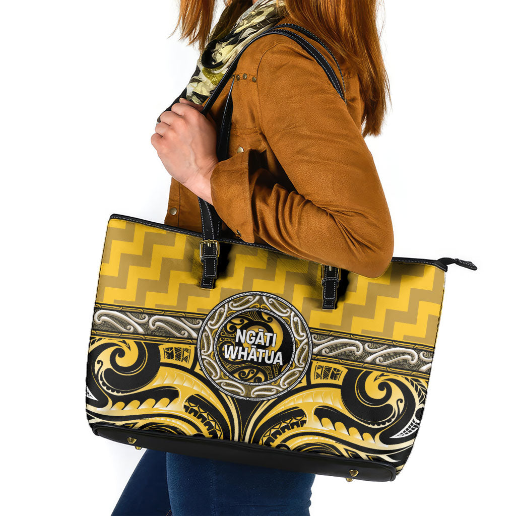 Aotearoa Ngati Whatua Leather Tote Bag Maori Iwi Poutama Puhoro Tattoo LT14 Yellow - Polynesian Pride