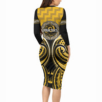 Aotearoa Ngati Whatua Personalised Long Sleeve Bodycon Dress Maori Iwi Poutama Puhoro Tattoo LT14 - Polynesian Pride