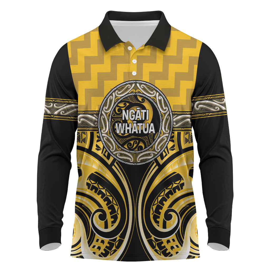 Aotearoa Ngati Whatua Personalised Long Sleeve Polo Shirt Maori Iwi Poutama Puhoro Tattoo LT14 Yellow - Polynesian Pride