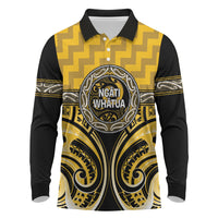 Aotearoa Ngati Whatua Personalised Long Sleeve Polo Shirt Maori Iwi Poutama Puhoro Tattoo LT14 Yellow - Polynesian Pride