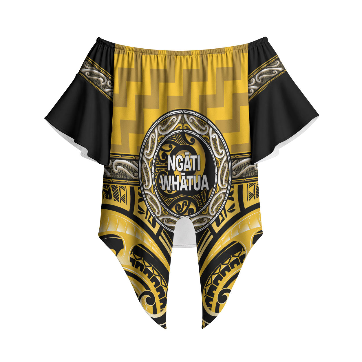 Aotearoa Ngati Whatua Personalised Off Shoulder Wrap Waist Top Maori Iwi Poutama Puhoro Tattoo LT14 Yellow - Polynesian Pride
