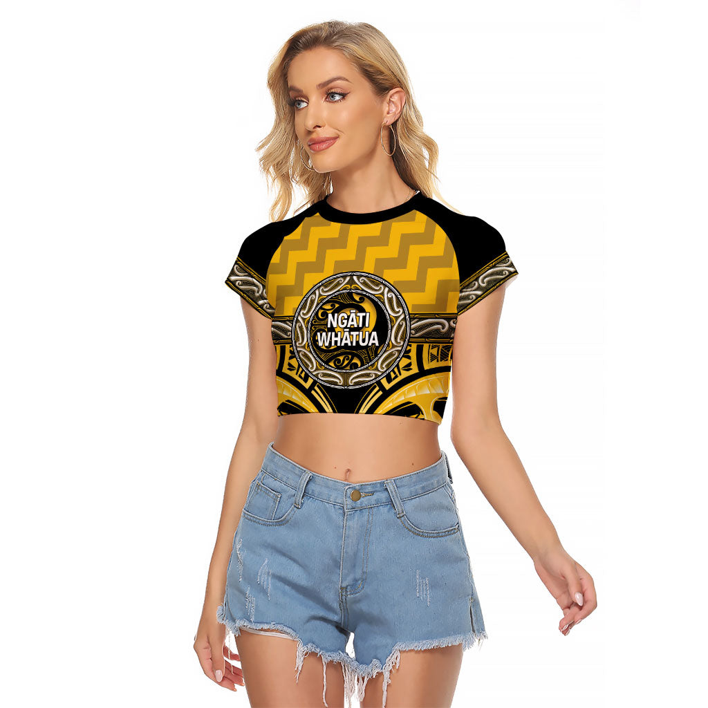 Aotearoa Ngati Whatua Personalised Raglan Cropped T Shirt Maori Iwi Poutama Puhoro Tattoo LT14 Female Yellow - Polynesian Pride