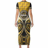Aotearoa Ngati Whatua Personalised Short Sleeve Bodycon Dress Maori Iwi Poutama Puhoro Tattoo LT14 - Polynesian Pride