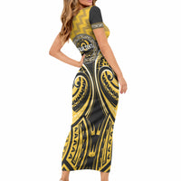 Aotearoa Ngati Whatua Personalised Short Sleeve Bodycon Dress Maori Iwi Poutama Puhoro Tattoo LT14 - Polynesian Pride