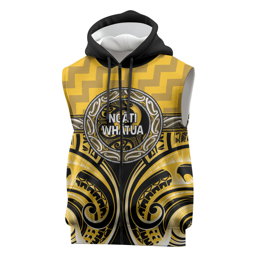 Aotearoa Ngati Whatua Personalised Sleeveless Zip Hoodie Maori Iwi Poutama Puhoro Tattoo LT14 Yellow - Polynesian Pride
