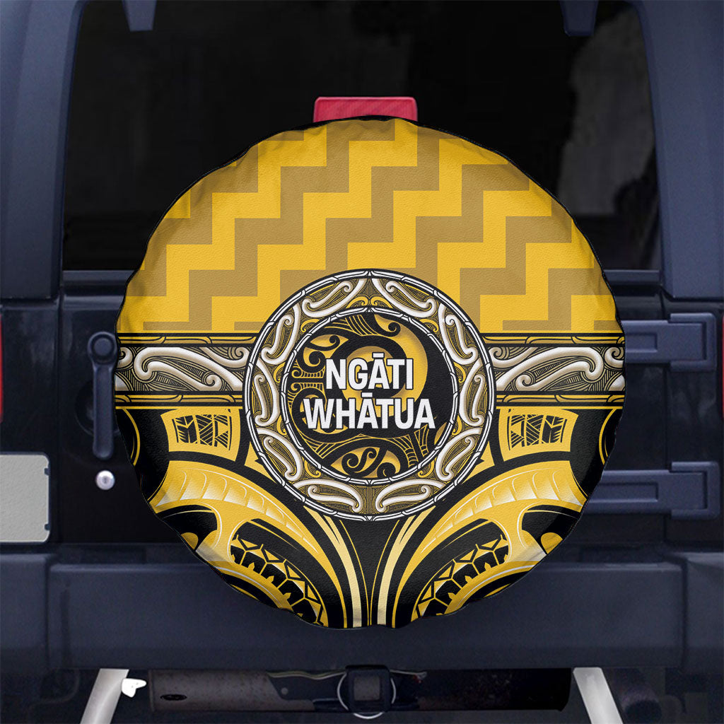 Aotearoa Ngati Whatua Spare Tire Cover Maori Iwi Poutama Puhoro Tattoo LT14 No hole Yellow - Polynesian Pride