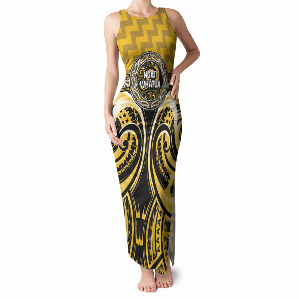 Aotearoa Ngati Whatua Personalised Tank Maxi Dress Maori Iwi Poutama Puhoro Tattoo LT14 Women Yellow - Polynesian Pride