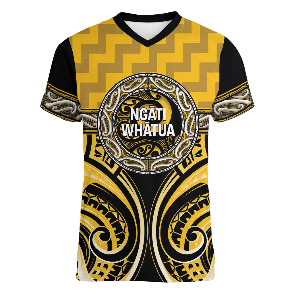 Aotearoa Ngati Whatua Personalised Women V-Neck T-Shirt Maori Iwi Poutama Puhoro Tattoo LT14 Female Yellow - Polynesian Pride