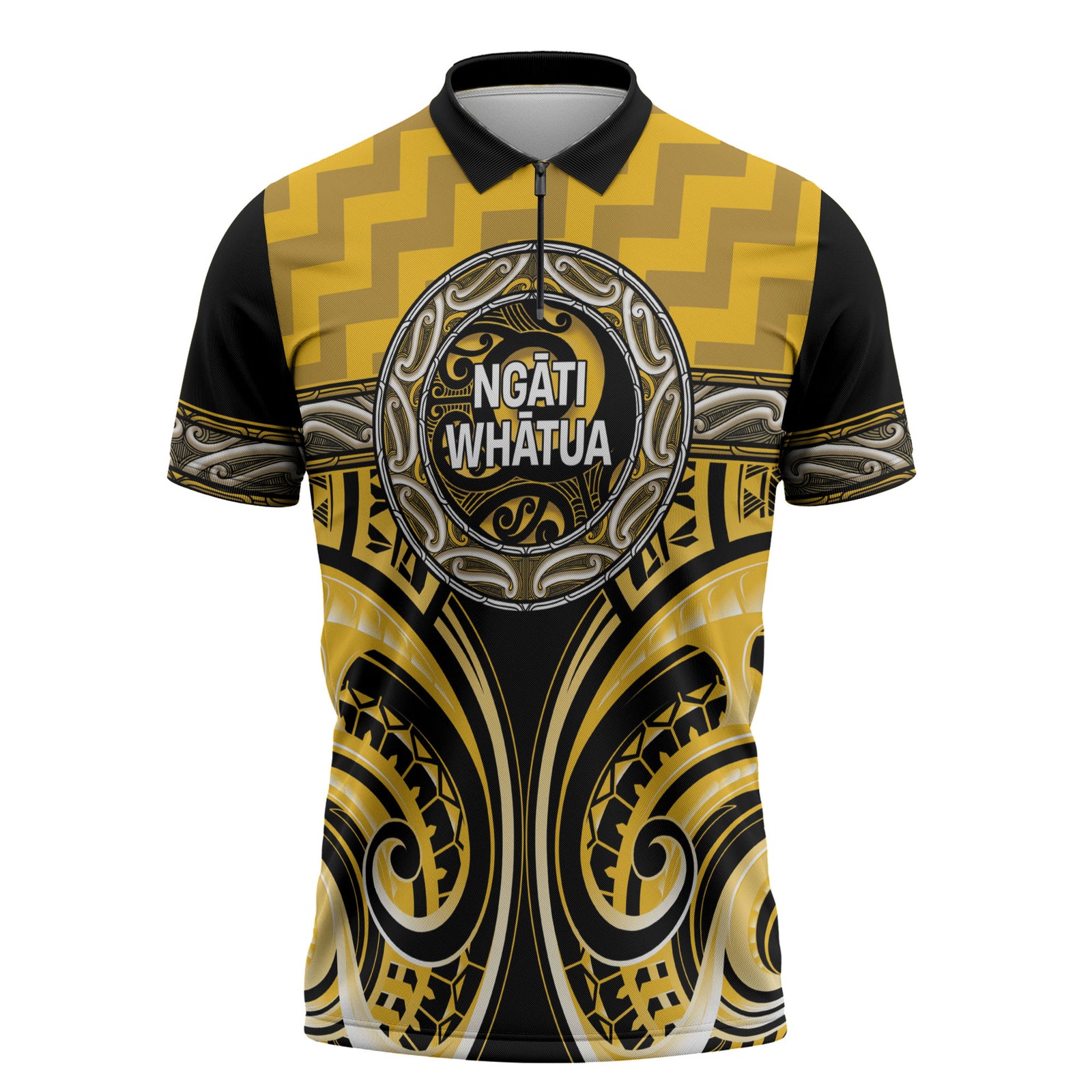 Aotearoa Ngati Whatua Personalised Zipper Polo Shirt Maori Iwi Poutama Puhoro Tattoo LT14 Yellow - Polynesian Pride