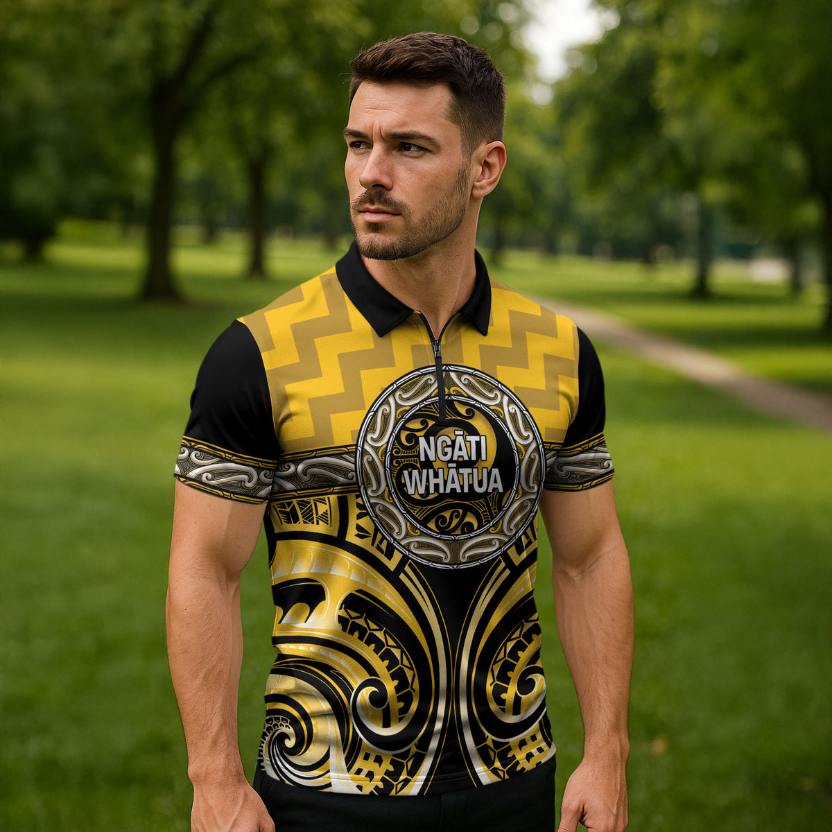 Aotearoa Ngati Whatua Personalised Zipper Polo Shirt Maori Iwi Poutama Puhoro Tattoo LT14 - Polynesian Pride