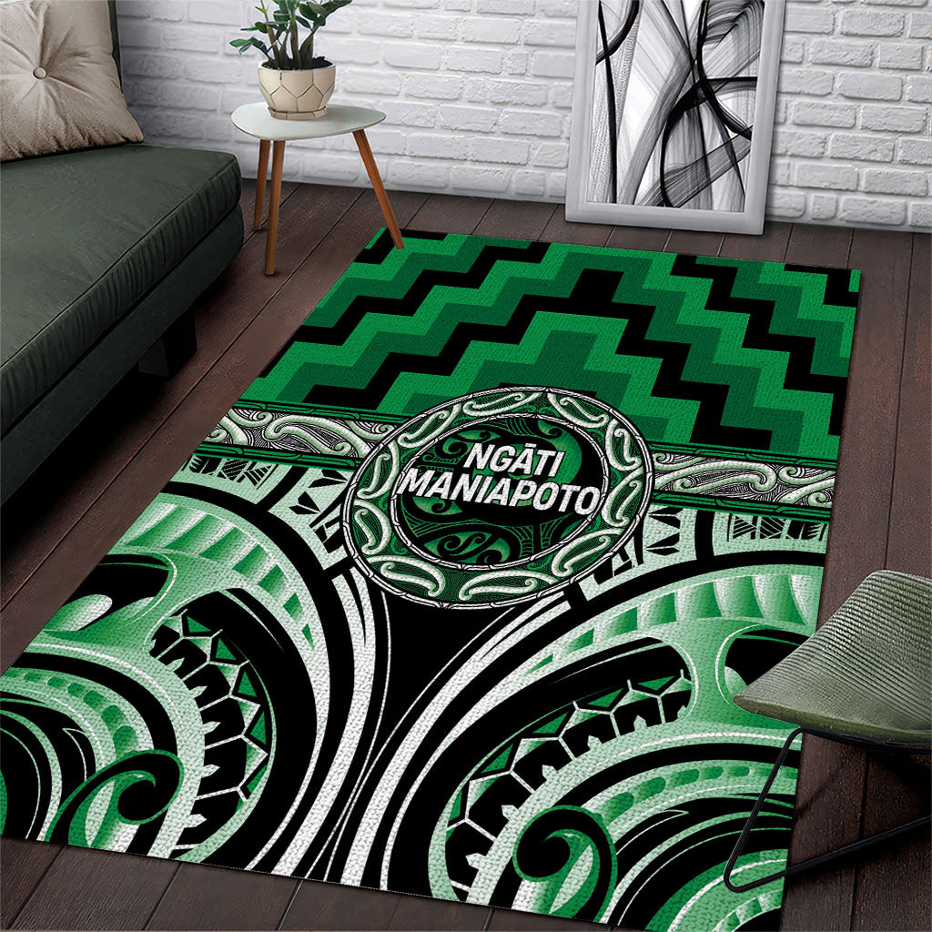 Aotearoa Ngati Maniapoto Area Rug Maori Iwi Poutama Puhoro Tattoo LT14 Green - Polynesian Pride