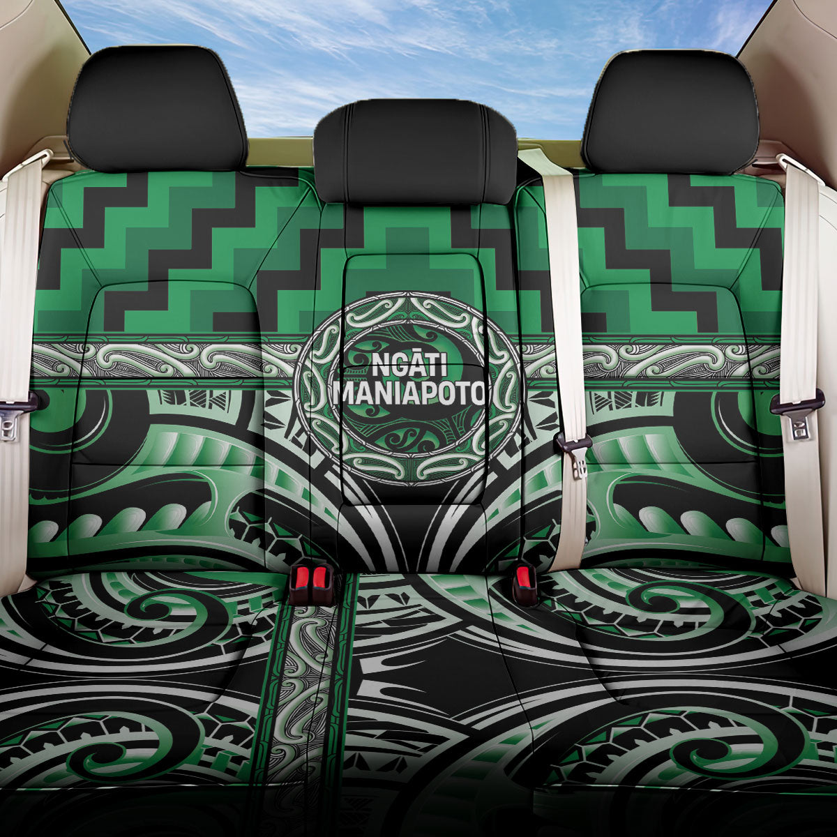 Aotearoa Ngati Maniapoto Back Car Seat Cover Maori Iwi Poutama Puhoro Tattoo LT14 One Size Green - Polynesian Pride