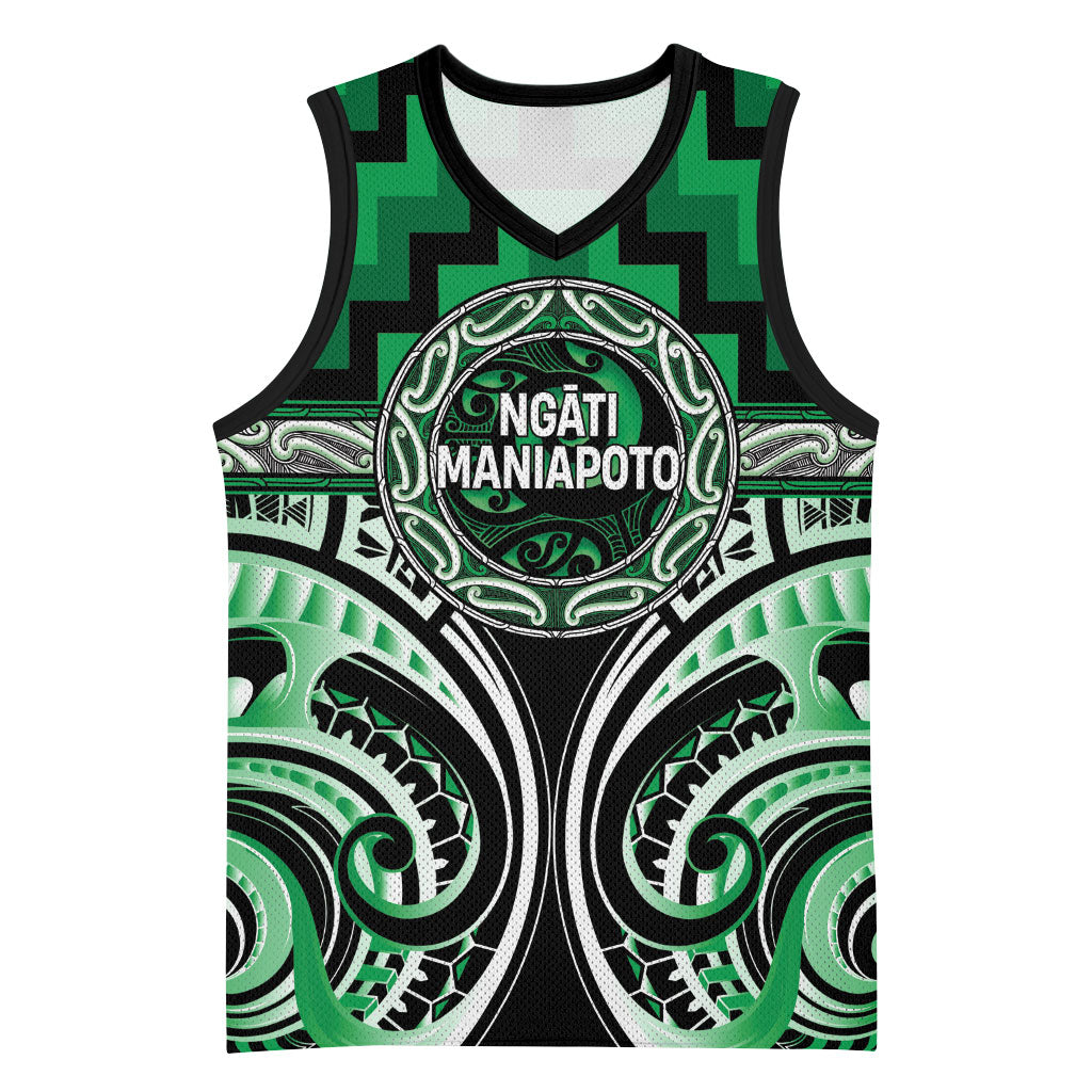 Aotearoa Ngati Maniapoto Personalised Basketball Jersey Maori Iwi Poutama Puhoro Tattoo LT14 Unisex Green - Polynesian Pride