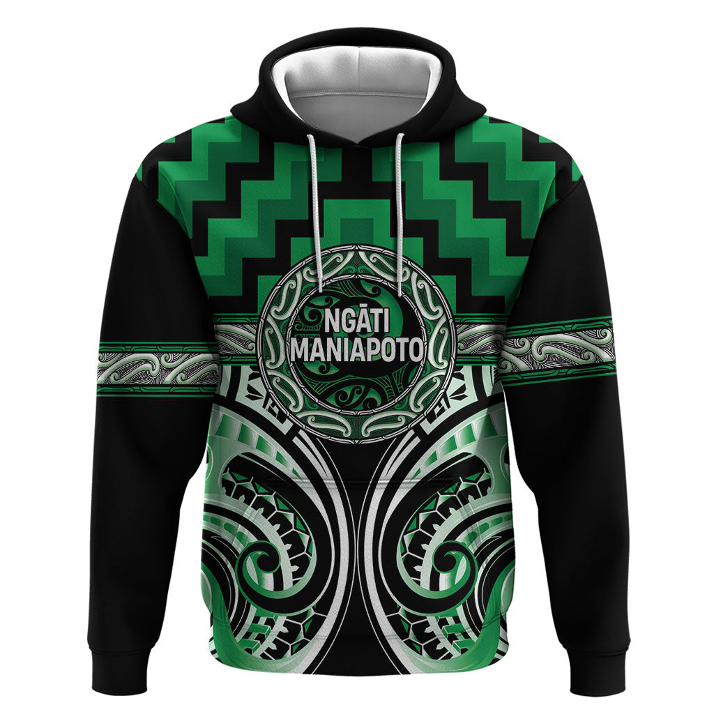 Aotearoa Ngati Maniapoto Personalised Hoodie Maori Iwi Poutama Puhoro Tattoo LT14 Pullover Hoodie Green - Polynesian Pride