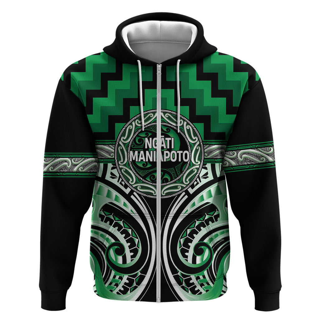 Aotearoa Ngati Maniapoto Personalised Hoodie Maori Iwi Poutama Puhoro Tattoo LT14 Zip Hoodie Green - Polynesian Pride