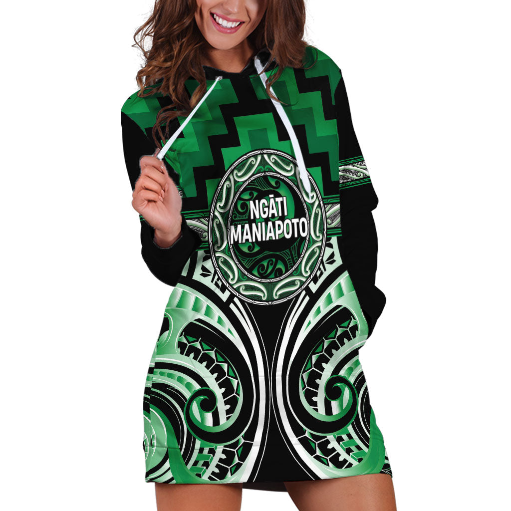Aotearoa Ngati Maniapoto Personalised Hoodie Dress Maori Iwi Poutama Puhoro Tattoo LT14 Green - Polynesian Pride